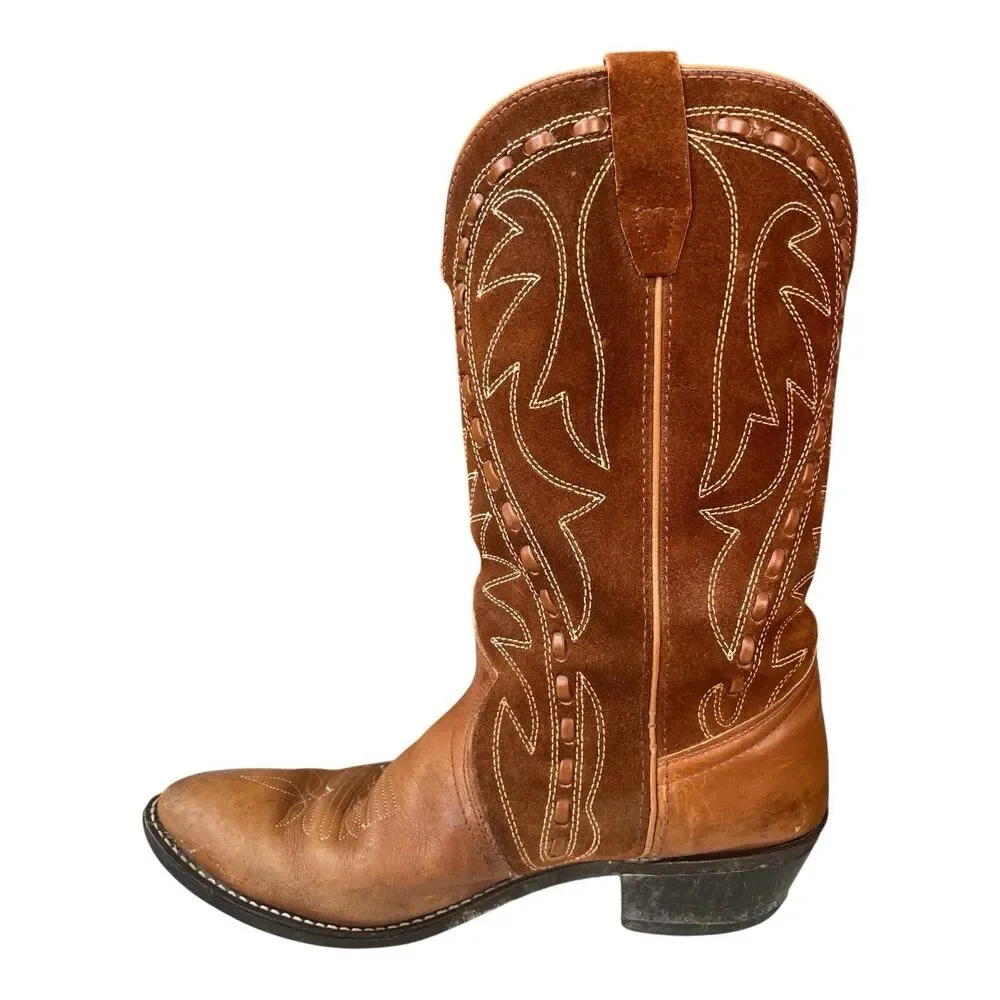 Vintage Sears Leather Suede Cowboy Boots Rough Out Buck Stitch USA Size 10.5